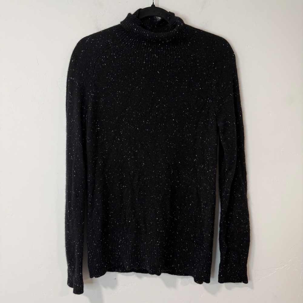 Theory Womens Donegal Cashmere Sweater Medium Black Speckled Mock Neck Pullover